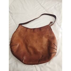 Vtg Y2K HOBO Rustic Leather Brown Bohemian Slouch Shoulder Bag Indie Southwester
